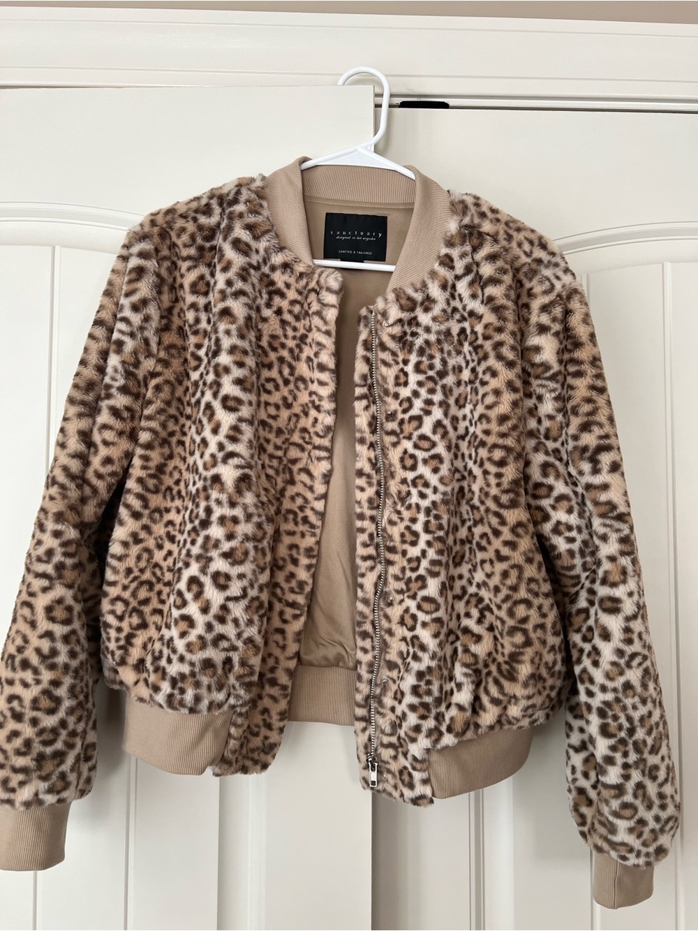 Sanctuary Faux Fur Leopard-Print Bomber Jacket - Beige/Tan - Picture 4 of 7